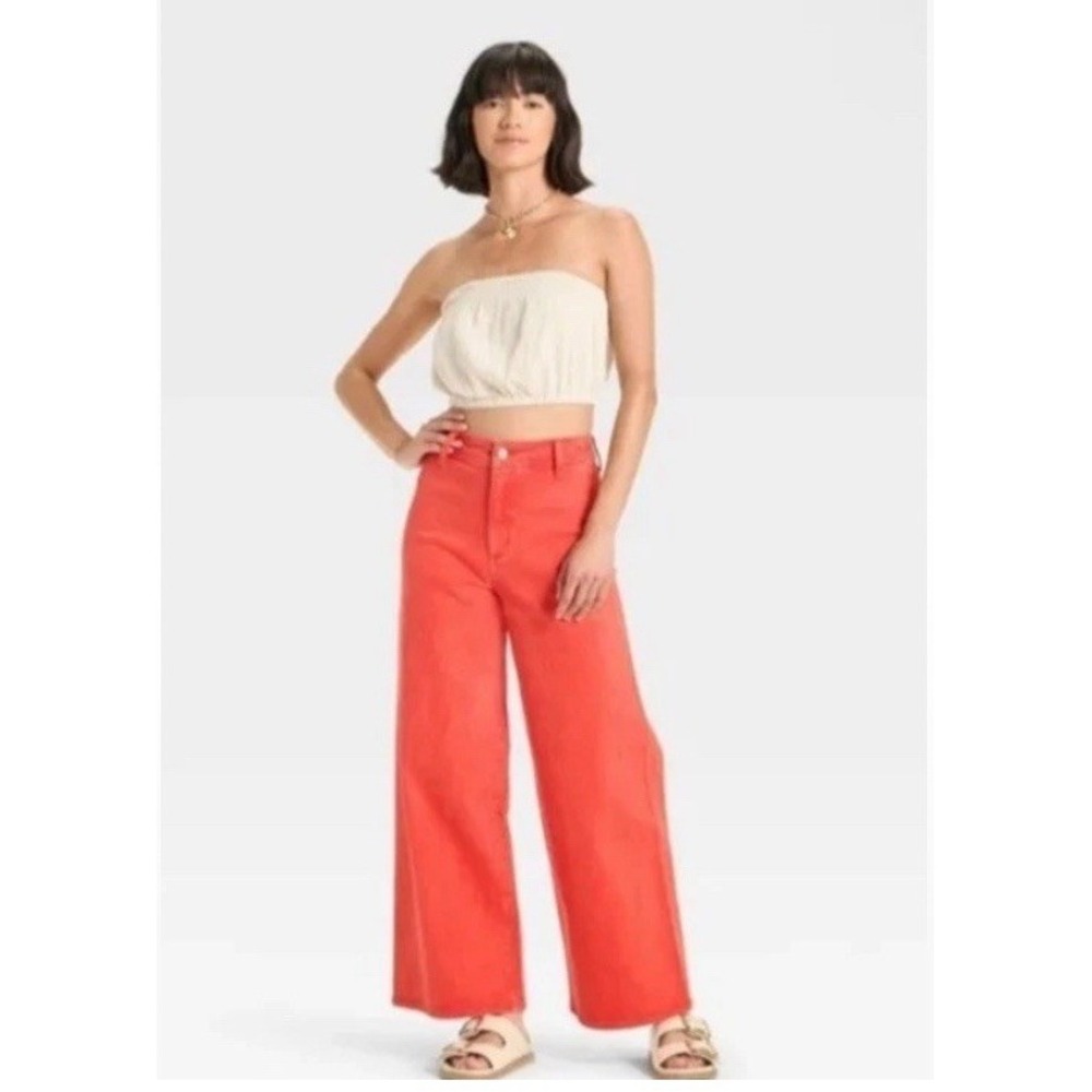 NWT Universal Thread Women's High-Rise Sailor Wide Leg Ankle Jeans RED Size 14